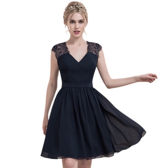 JJSHouse A-line V-Neck Knee-Length Chiffon Lace Dress - Picture 1 of 11